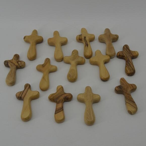 (13) Comfort Cross Natural Olive Wood Hand Carved Bethlehem - Picture 3 of 14